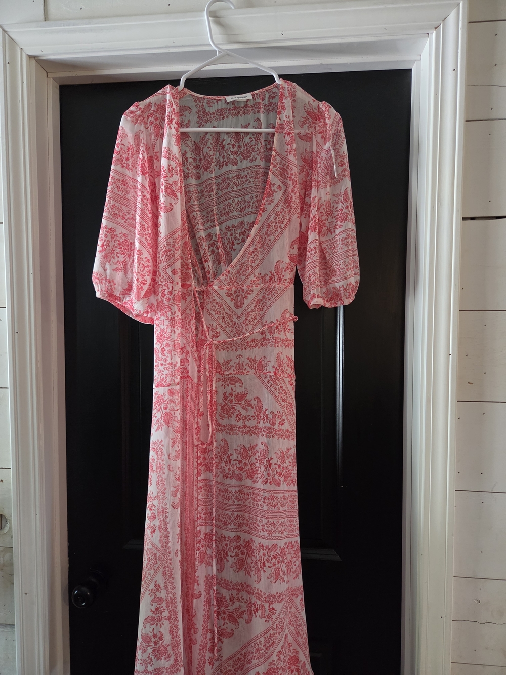 Calvin Klein Pink and White Floral Wrap Maxi Dress
